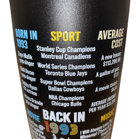Birthday Gift Tumbler w/info on what took place the yr they were born 1993 - Picture 4 of 7